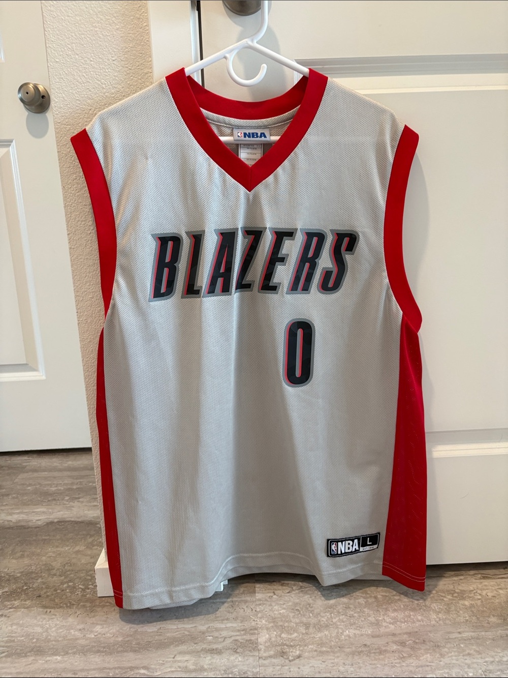 NBA Portland Trail Blazers Silver and Red Jersey